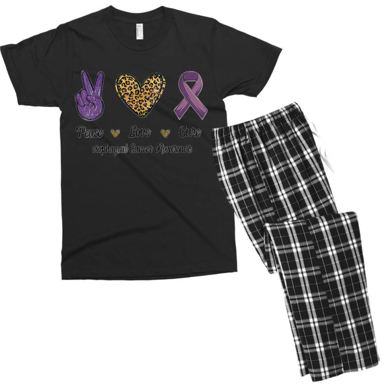 Peace Love Cure Esophageal Cancer Awareness Warrior Leopard Men's T-shirt Pajama Set by STACYSCHUDEL | Artistshot