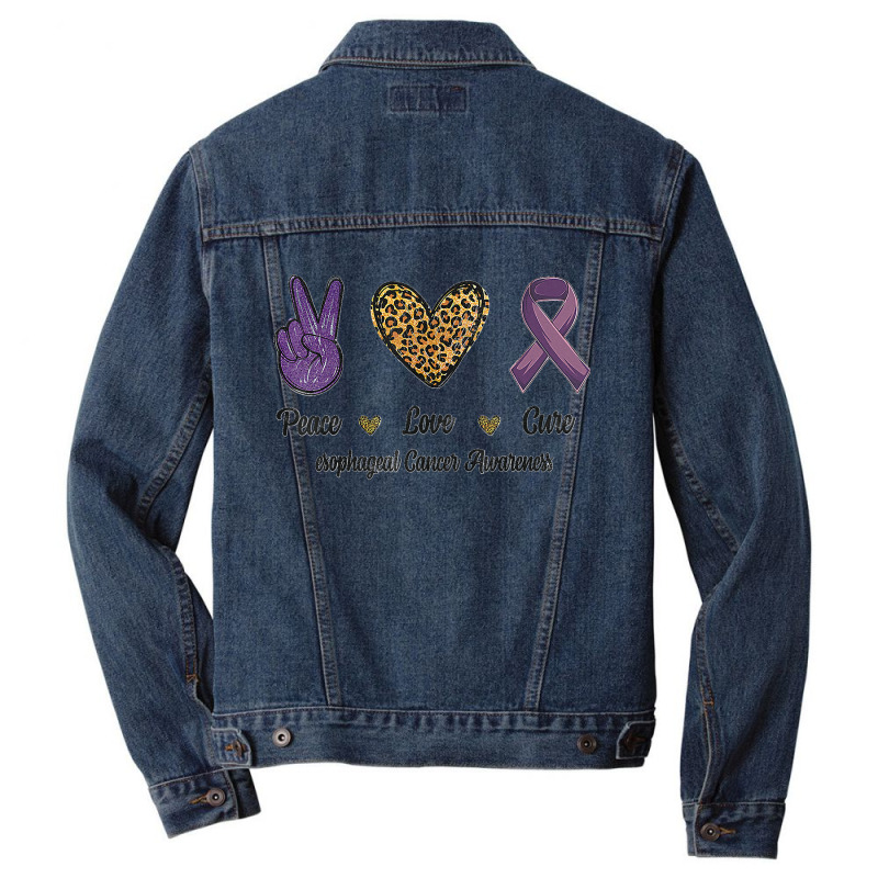 Peace Love Cure Esophageal Cancer Awareness Warrior Leopard Men Denim Jacket by STACYSCHUDEL | Artistshot