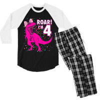 Kids Roar I'm 4 (four Year Old Dinosaur Birthday) 4th Dino Theme T-shi Men's 3/4 Sleeve Pajama Set | Artistshot