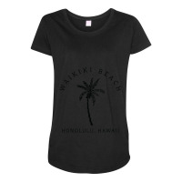 Retro Cool Waikiki Beach Hawaiian Island Palm Tree Souvenir Maternity Scoop Neck T-shirt | Artistshot