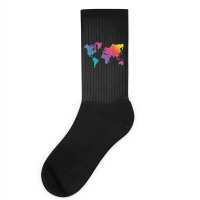 World Map Travel Countries Geography Color Painting Art Funny Men Socks | Artistshot