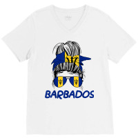 Barbados Girl Messy Bun, Barbados Flag Barbadian Women T Shirt V-neck Tee | Artistshot