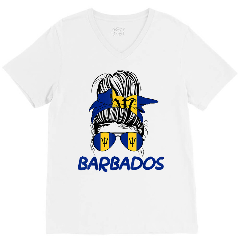 Barbados Girl Messy Bun, Barbados Flag Barbadian Women T Shirt V-Neck Tee by cm-arts | Artistshot