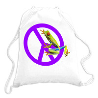 Funny Cute Photo Real Green Tree Frog Peace Sign Sweatshirt Drawstring Bags | Artistshot