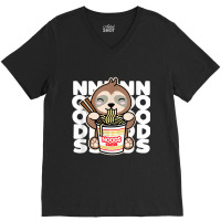 Sloth Eating Instant Noodles Cute Kawaii Ramen Noods Dark V-neck Tee | Artistshot