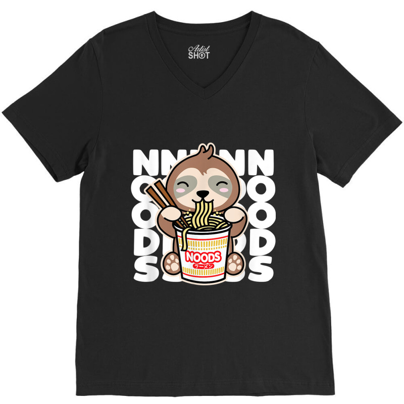 Sloth Eating Instant Noodles Cute Kawaii Ramen Noods Dark V-Neck Tee by Valentino-Holt | Artistshot