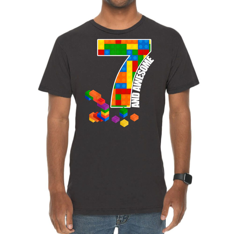 Building Blocks Bricks 7 Years Old Awesome Birthday Boy T Shirt Vintage T-shirt | Artistshot