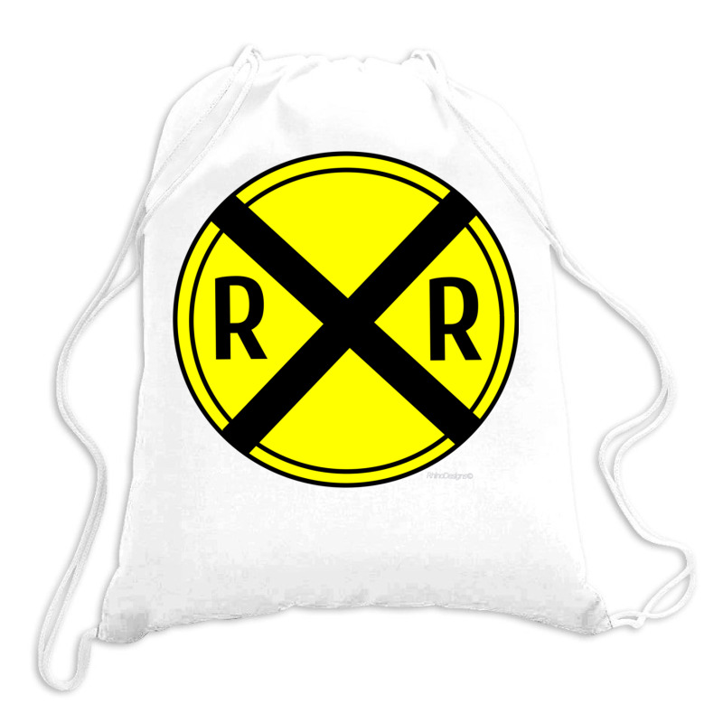 Train Rail Road Crossing On The Road Sign Long Shirt Drawstring Bags | Artistshot