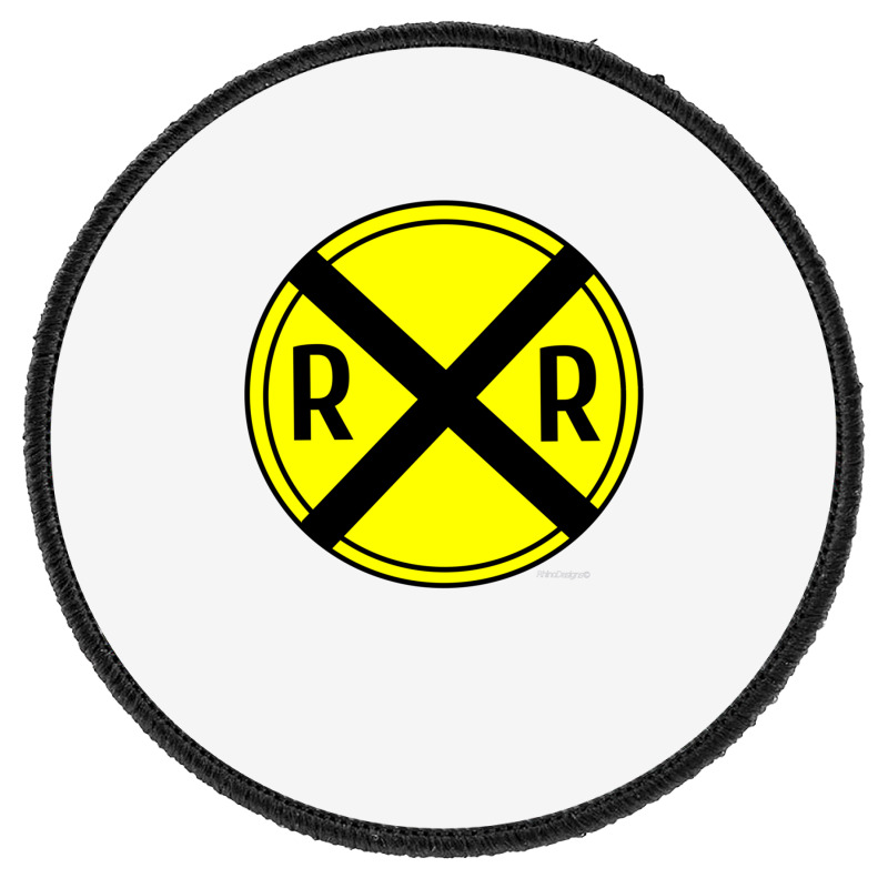 Train Rail Road Crossing On The Road Sign Long Shirt Round Patch | Artistshot