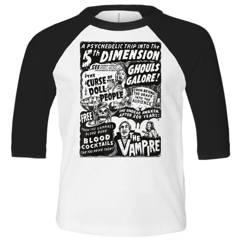 Horror Movie Monster Skull Vampire Bat Halloween Dracula T Shirt Toddler 3/4 Sleeve Tee by cm-arts | Artistshot