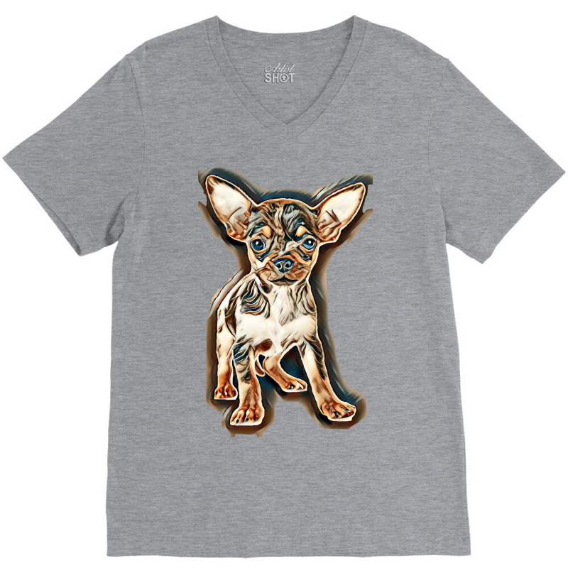 Little Chihuahua In Front Of White Background V-neck Tee | Artistshot