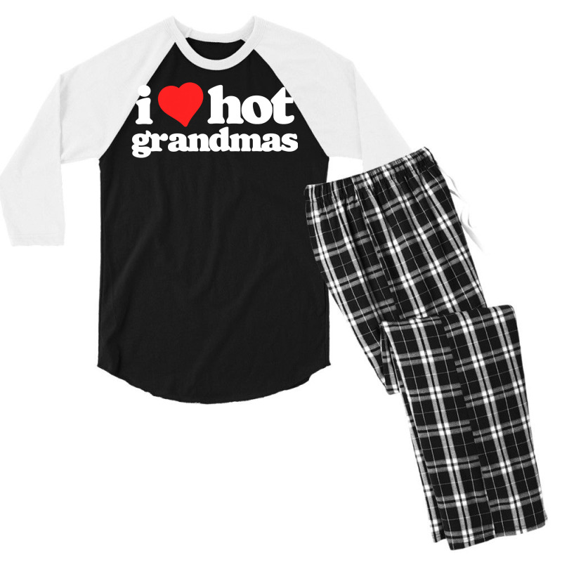 I Love Hot Grandmas Funny 80s Vintage Minimalist Heart Men's 3/4 Sleeve Pajama Set by Tisha Brown | Artistshot