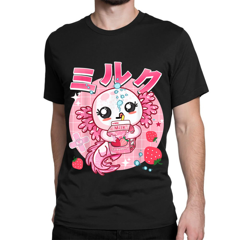 Kawaii Axolotl Strawberry Milk Shake Carton Aesthetic For Fans Classic T-shirt by BethelThrift | Artistshot