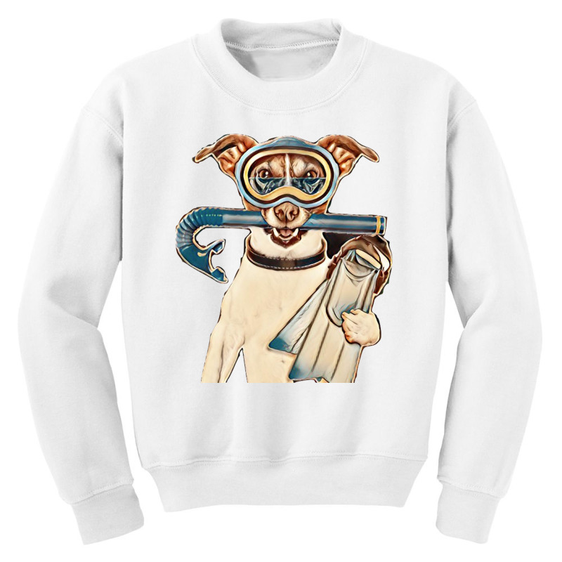 Scuba Dog With Tins Snorkel And Goggles Youth Sweatshirt by Kemnabi | Artistshot