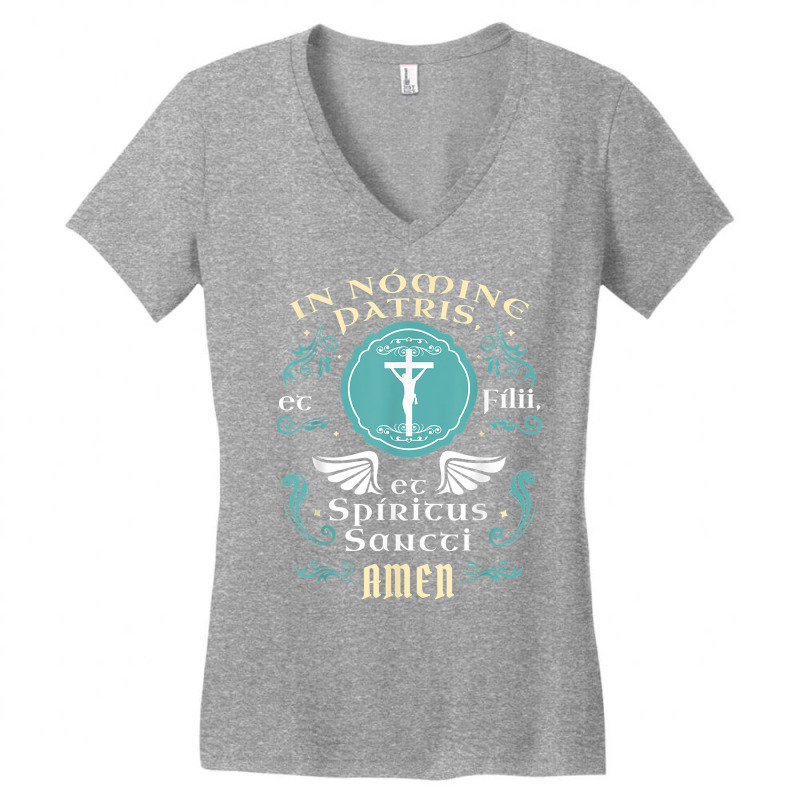 In Nomine Patris Et Filii Tradtional Latin Mass Catholic T Shirt Women's V-Neck T-Shirt by cm-arts | Artistshot