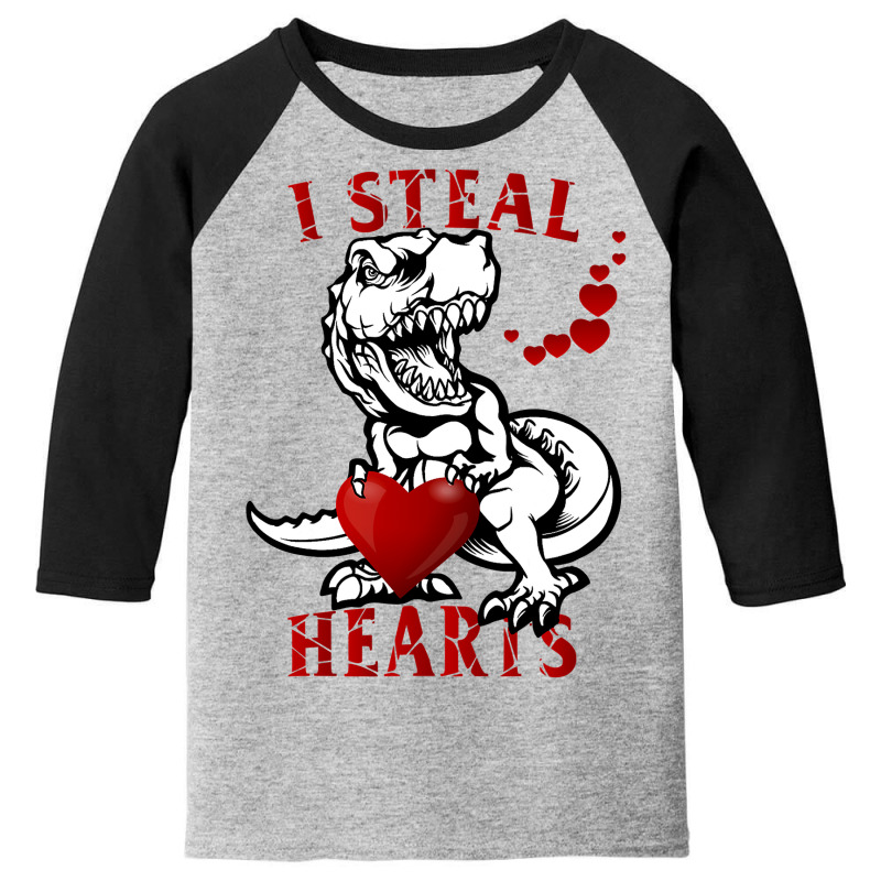 I Steal Hearts T Valentines Day Dinosaur Boys Kid (7) Youth 3/4 Sleeve by Tisha Brown | Artistshot