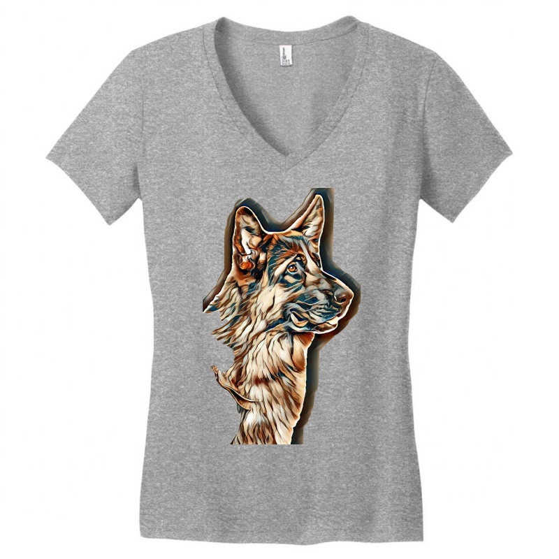 German Shepherd Dog  Isolated  On White Background In Studio Women's V-Neck T-Shirt by Kemnabi | Artistshot