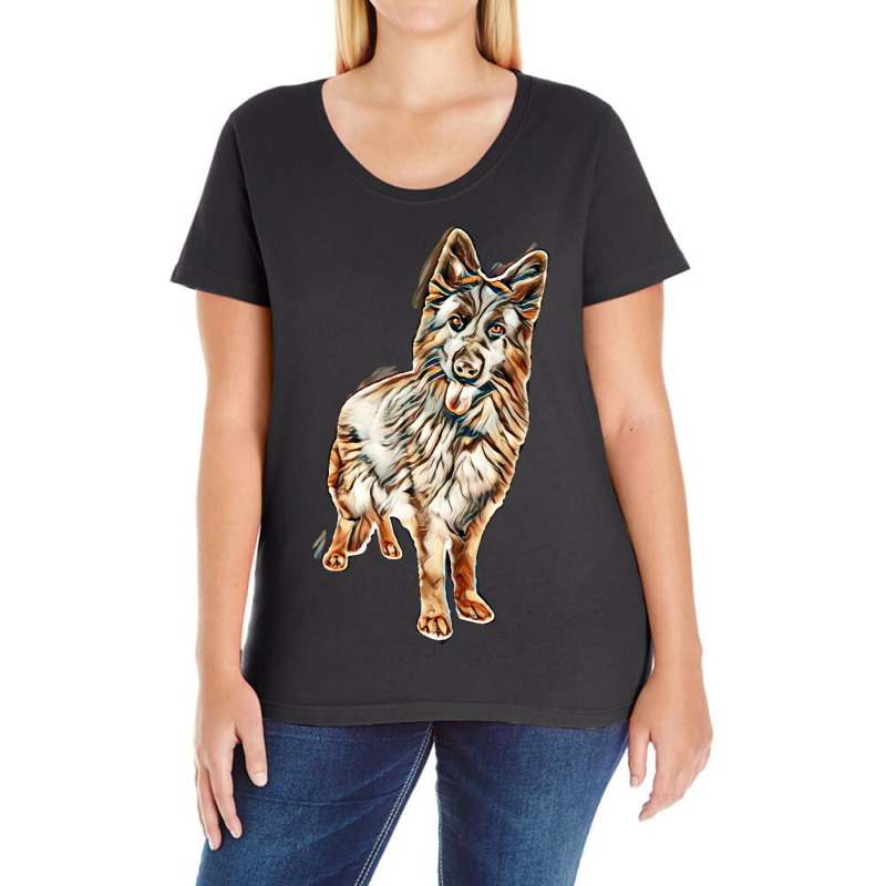 German Shepherd In Front Of White Background Ladies Curvy T-Shirt by Kemnabi | Artistshot