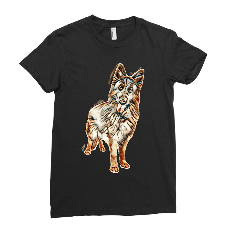 German Shepherd In Front Of White Background Ladies Fitted T-Shirt by Kemnabi | Artistshot