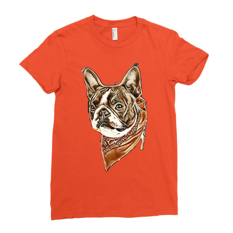 Boston Terrier With A Red Bandana On Ladies Fitted T-Shirt by Kemnabi | Artistshot