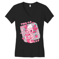 Kawaii Axolotl Strawberry Milk Shake Japanese Retro Anime Gift For Fan Women's V-neck T-shirt | Artistshot