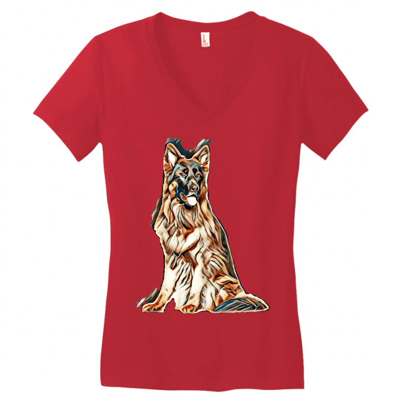 German Shepherd Dog  Isolated  On White Background In Studio Women's V-Neck T-Shirt by Kemnabi | Artistshot