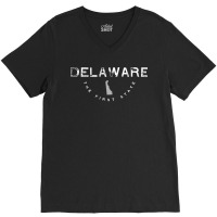 Delaware The First State Graphic Vintage Retro Long V-neck Tee | Artistshot