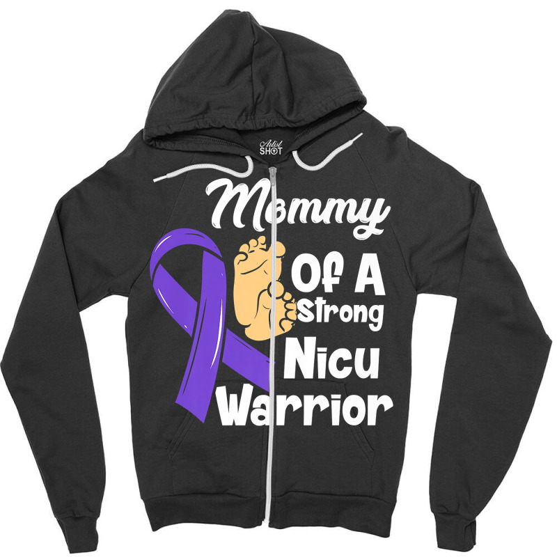 Mommy Of A Strong Nicu Warrior Baby Purple Ribbon Awareness Premium T Zipper Hoodie | Artistshot