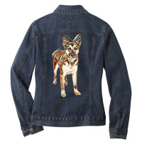 Pretty German Shepherd Crossbreed Dog Standing On White With Sad Expre Ladies Denim Jacket | Artistshot