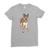 Pretty German Shepherd Crossbreed Dog Standing On White With Sad Expre Ladies Fitted T-shirt | Artistshot