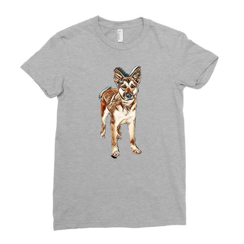 Pretty German Shepherd Crossbreed Dog Standing On White With Sad Expre Ladies Fitted T-Shirt by Kemnabi | Artistshot