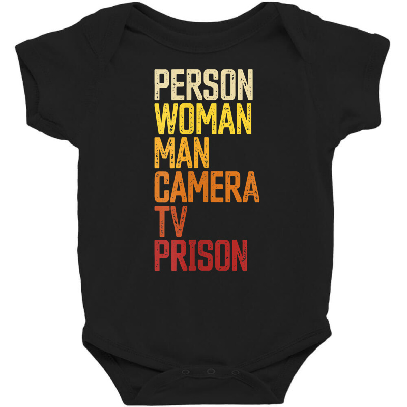 Womens Person Woman Man Camera Tv Prison Haha Funny Anit Trump V Neck Baby Bodysuit by cm-arts | Artistshot