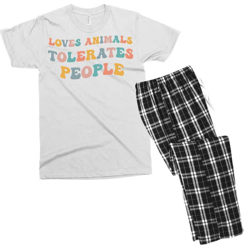 Loves Animals Tolerates People Funny Animal Lover Wildlife Pullover Ho Men's T-shirt Pajama Set | Artistshot