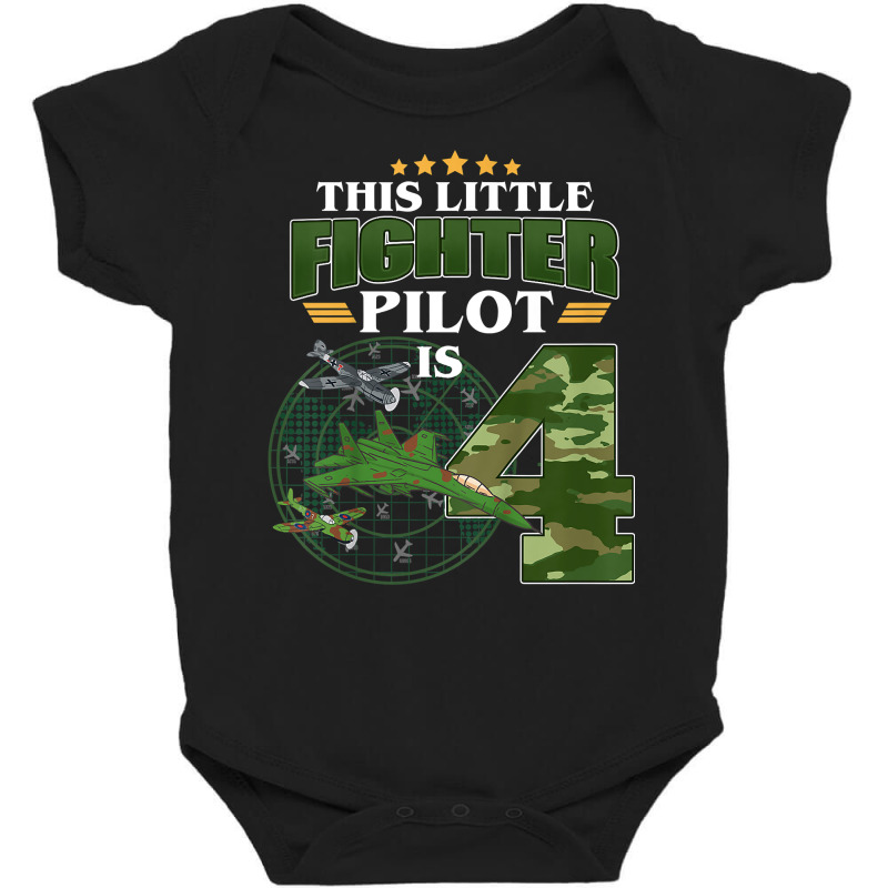 Kids 4th Birthday This Fighter Pilot Is 4 Soldier Camo Style Boys T Sh Baby Bodysuit | Artistshot