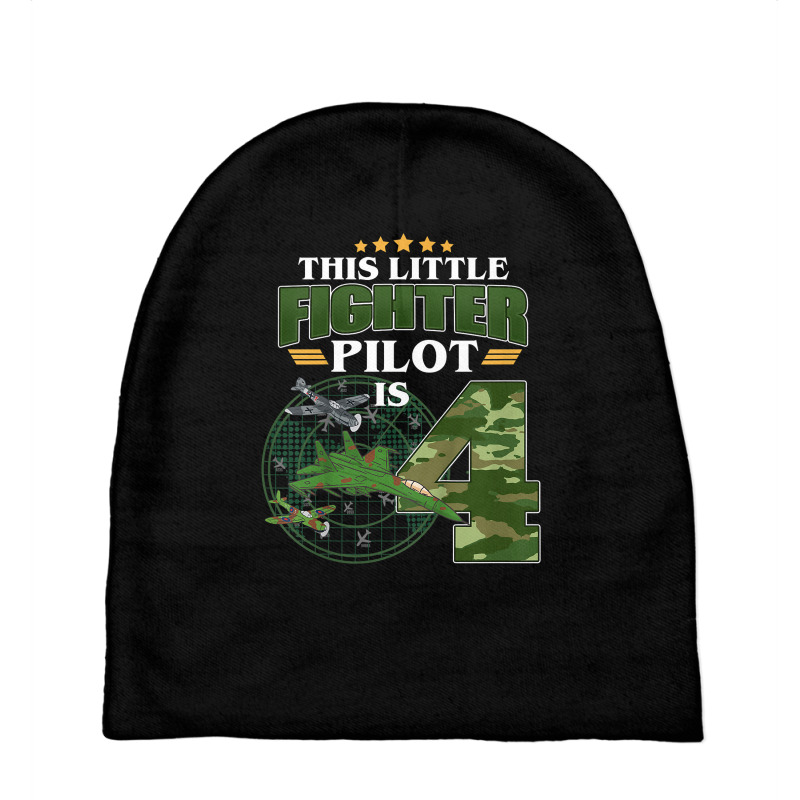 Kids 4th Birthday This Fighter Pilot Is 4 Soldier Camo Style Boys T Sh Baby Beanies | Artistshot