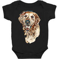 Smiling Dog On White. A Old Golden Retriever Portrait On Isolated Back Baby Bodysuit | Artistshot