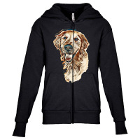 Smiling Dog On White. A Old Golden Retriever Portrait On Isolated Back Youth Zipper Hoodie | Artistshot