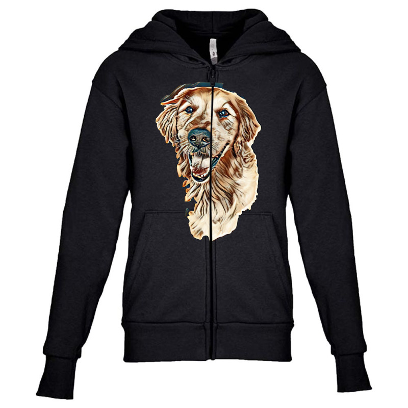 Smiling Dog On White. A Old Golden Retriever Portrait On Isolated Back Youth Zipper Hoodie by Kemnabi | Artistshot