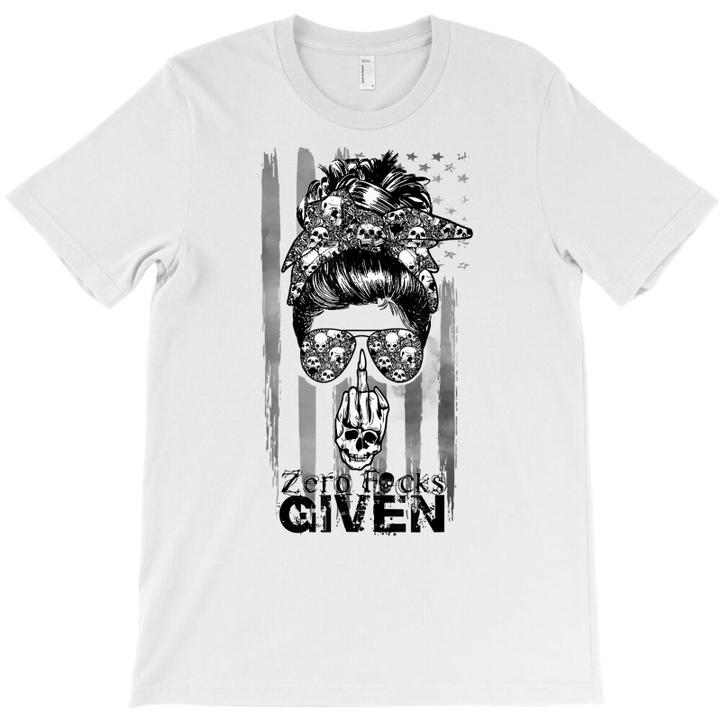 Messy Bun Skull Zero Fuck Given Halloween Usa Flag T Shirt T-Shirt by cm-arts | Artistshot