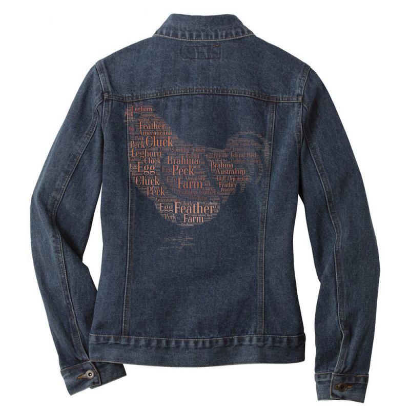 Word Cloud Original Art Rust Red Chicken T Shirt Ladies Denim Jacket by cm-arts | Artistshot