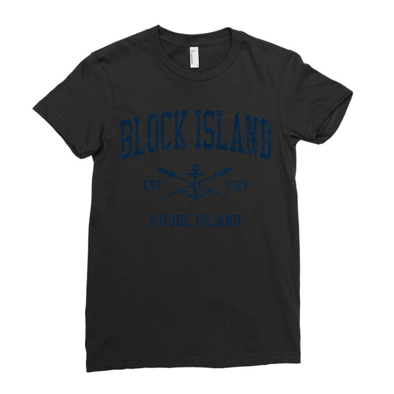 Block Island Ri Vintage Navy Crossed Oars & Boat Anchor Ladies Fitted T-Shirt by CUSER3772 | Artistshot