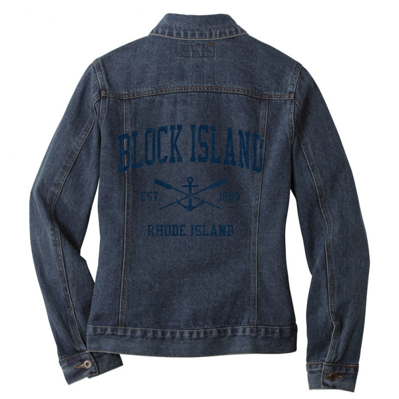 Block Island Ri Vintage Navy Crossed Oars & Boat Anchor Ladies Denim Jacket by CUSER3772 | Artistshot