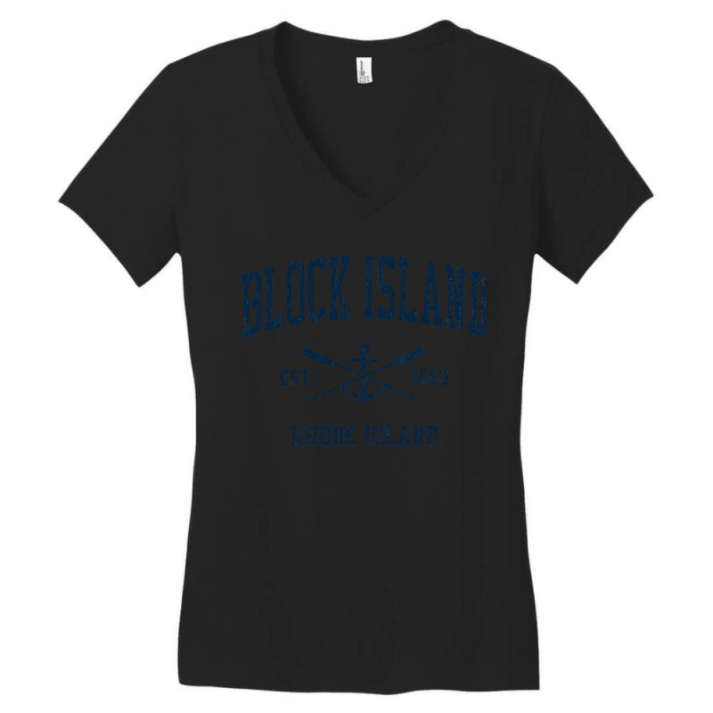 Block Island Ri Vintage Navy Crossed Oars & Boat Anchor Women's V-Neck T-Shirt by CUSER3772 | Artistshot