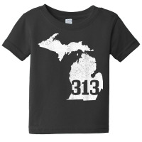 Detroit 313 Area Code Michigan Map State Pride Vintage T Shirt Baby Tee | Artistshot