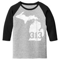 Detroit 313 Area Code Michigan Map State Pride Vintage T Shirt Youth 3/4 Sleeve | Artistshot