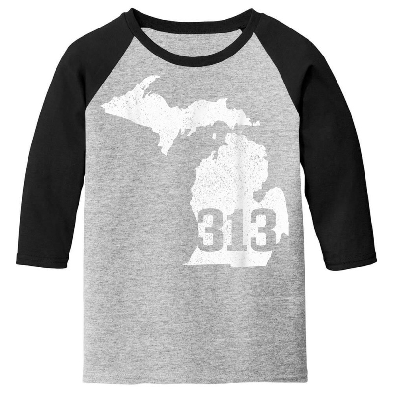 Detroit 313 Area Code Michigan Map State Pride Vintage T Shirt Youth 3/4 Sleeve by cm-arts | Artistshot