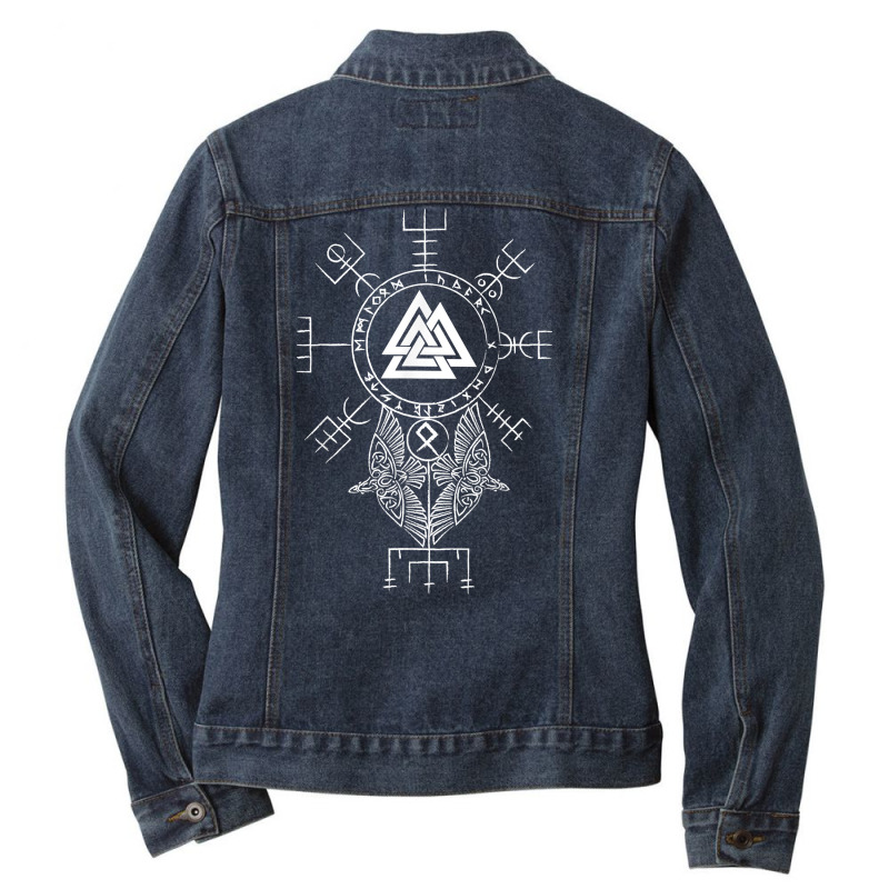 Norse Symbol   Celtic Compass Vegvisir   Viking Valknut T Shirt Ladies Denim Jacket by cm-arts | Artistshot