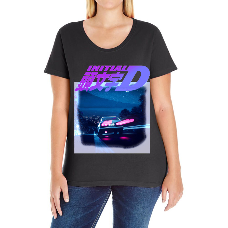 Initial D Neon Ae86 Classic Ladies Curvy T-Shirt by cm-arts | Artistshot