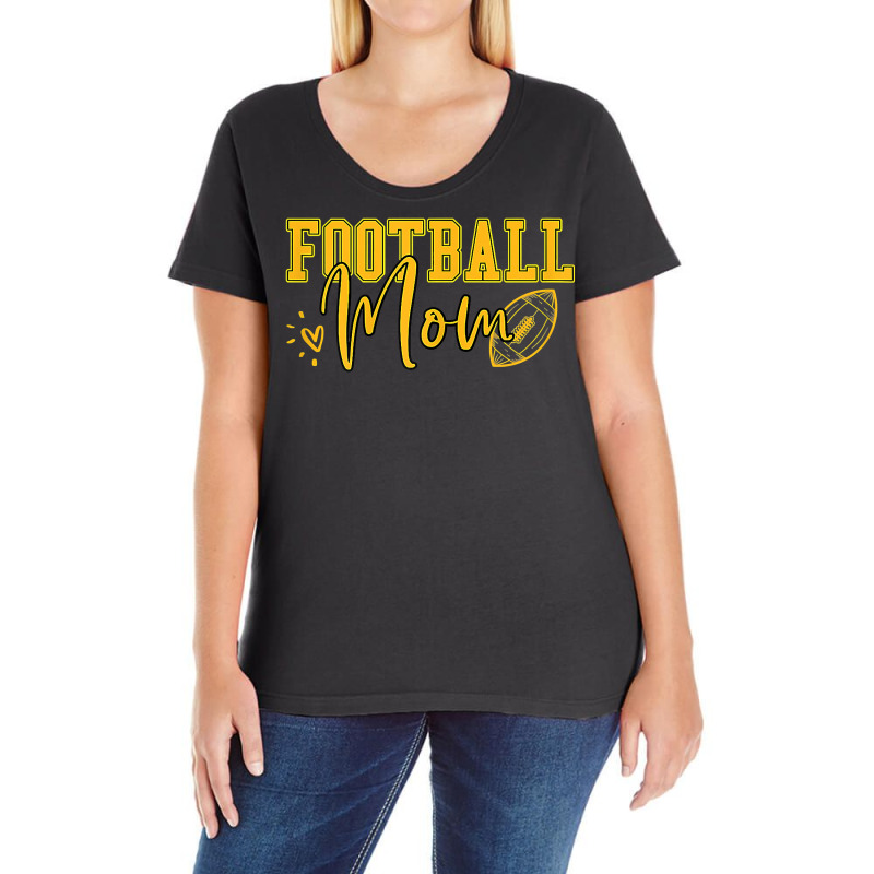 Womens Black Gold Football Mom Shirt Women Football Mother Football T Ladies Curvy T-Shirt by cm-arts | Artistshot