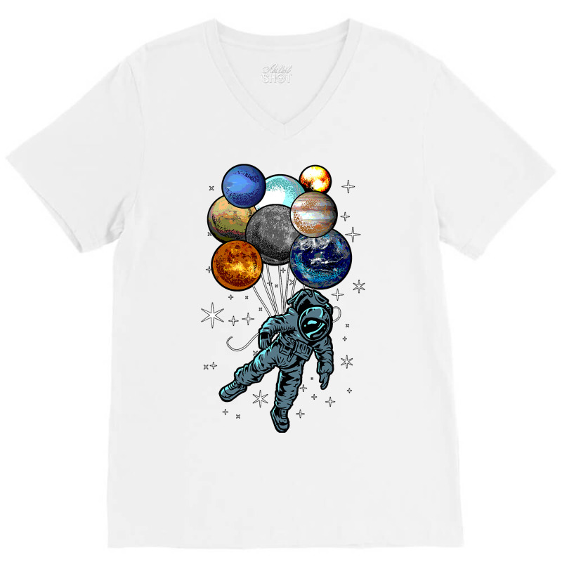 Astronaut Space Balloons Moon Mars Planets  Astronaut V-Neck Tee by AuturoMedero90 | Artistshot